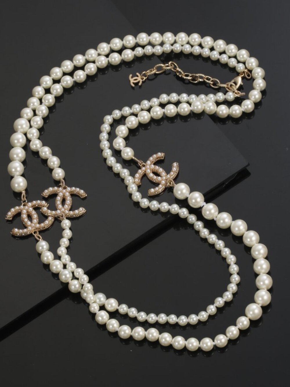 Chanel Multi-Strand Pearl & Crystal CC Long Necklace